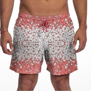 Le Club Crystal Mosaic Pattern Swim Shorts - NWT - Size XL - Red and White